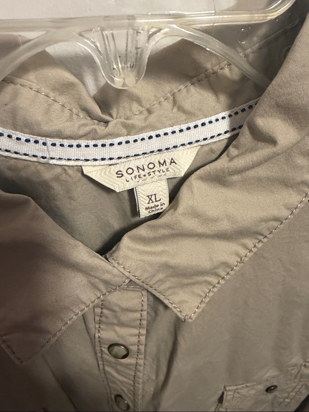 SONOMA Long Sleeve Button-Front Beige Utility Type Dress XL Pearl Snaps - Picture 2 of 7